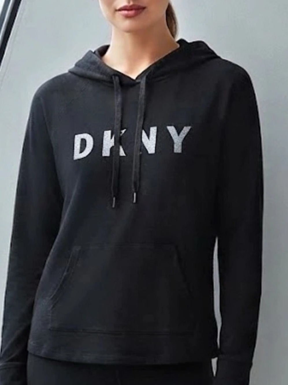 DKNY Sport Metallic Logo Fleece Hoodie Black